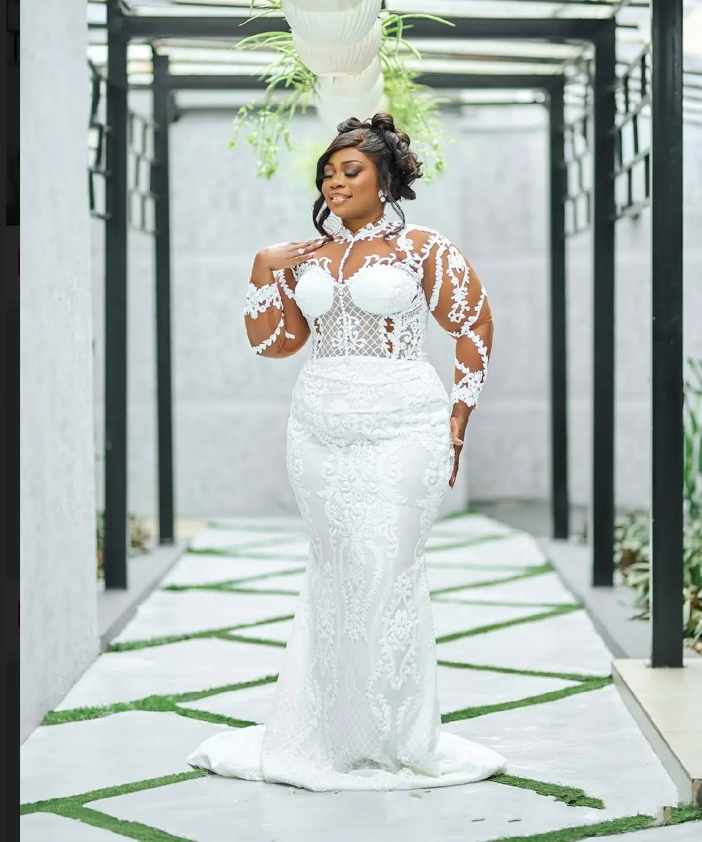 Customized Illusion High Collar  Lace Appliques Wedding Dress with Removable Skirt  Vestido De Casament Full Sleeve Bridal Gowns