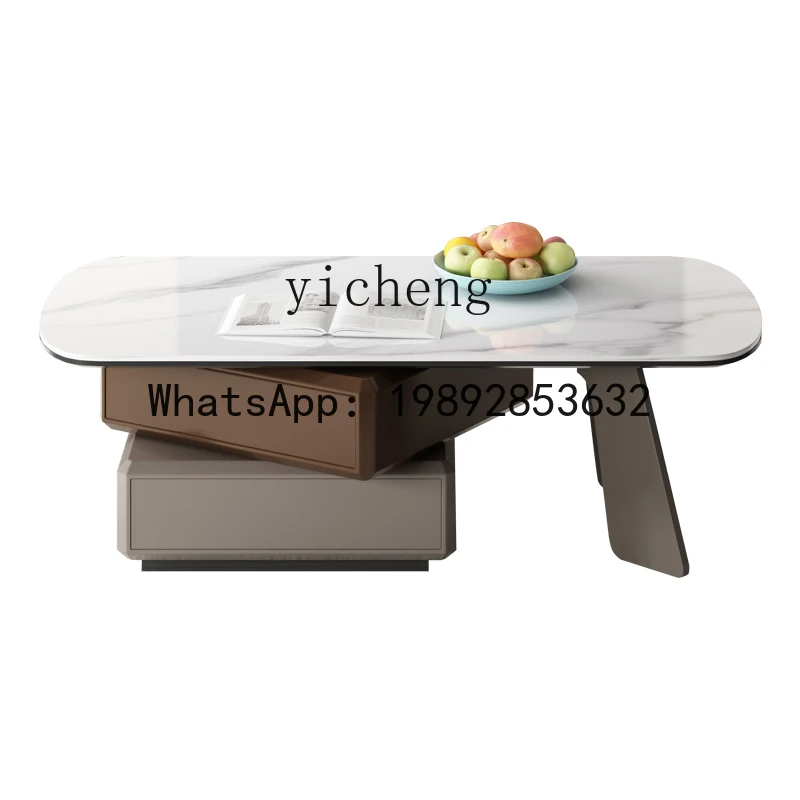 BB Simple Modern Light Luxury Square Rotating Tea Table Italian Rock Slab Coffee Table Combination Living Room Small Apartment