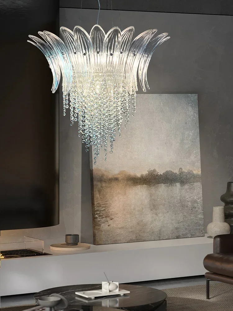 Petal Glass Flower Pendant Ceiling Lamp Minimalist Art Crystal Fringe Lamp for Living Room Staircase Villa Foyer Decor lamp