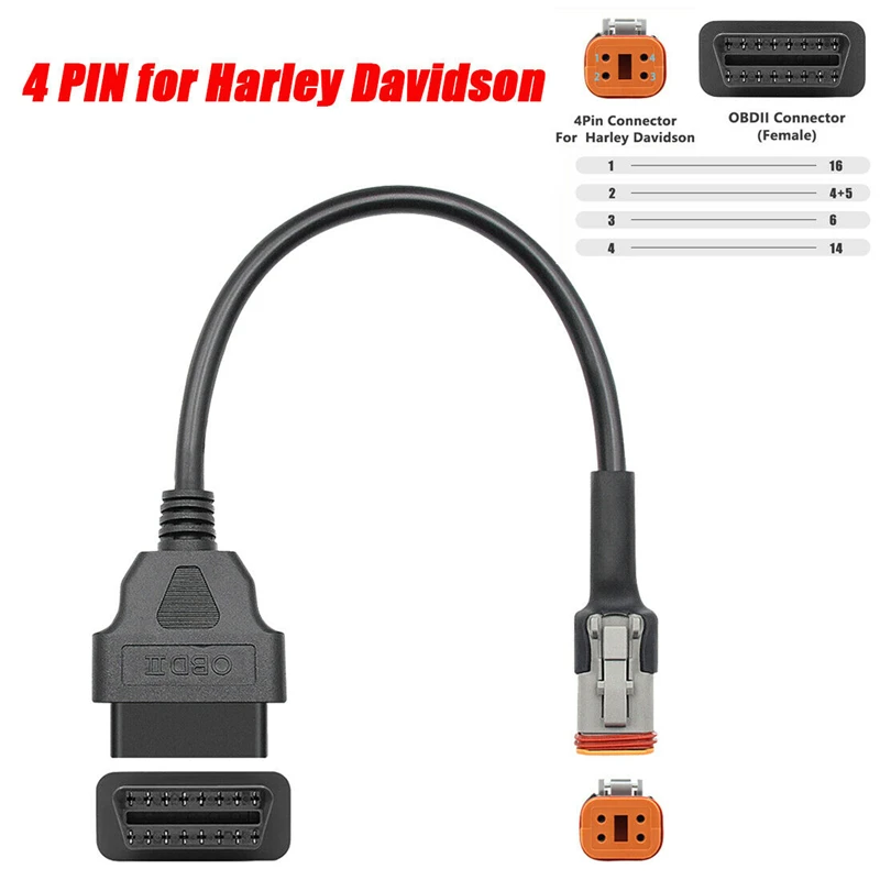 

4 Pin to OBD2 Diagnostic Scanner Adapter Cable for Harley Motorbike Elm327 Diagnostic Tools for Programming Reading Code ECU