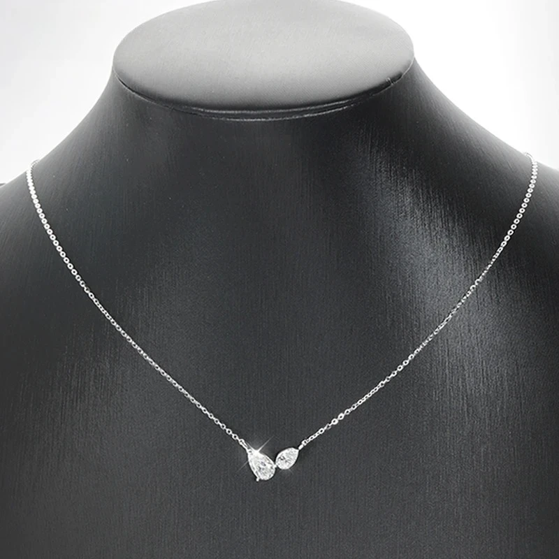 

Pear Cut All Moissanite Necklace for Women 2 Gems Lab Diamond Female Pendant 100% 925 Sterling Silver Wedding Jewelry