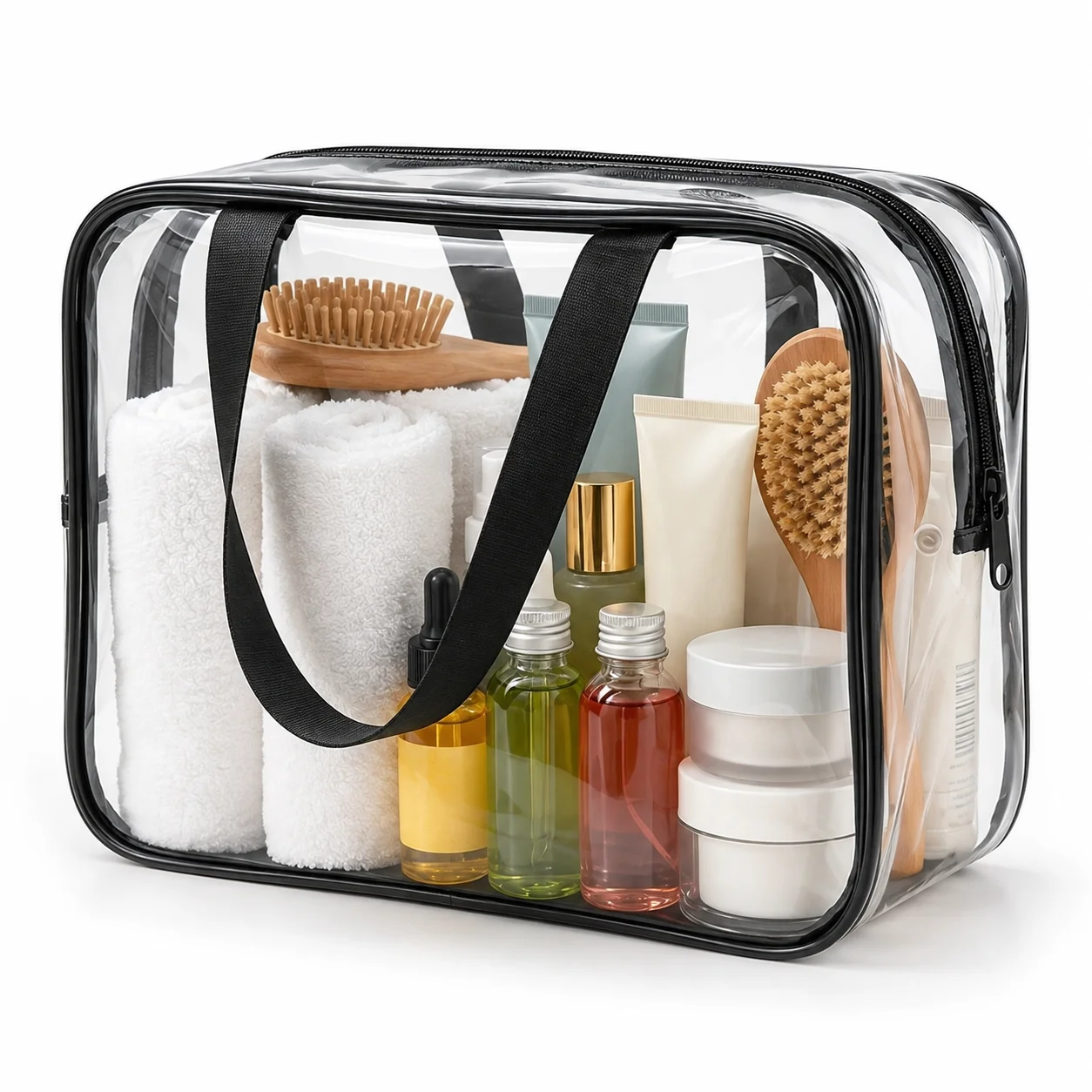 Clear Toiletry Bag Large Waterproof PVC Cosmetic Bag Transparent Travel Organizer with Handles for Women Bathroom Beach Storage