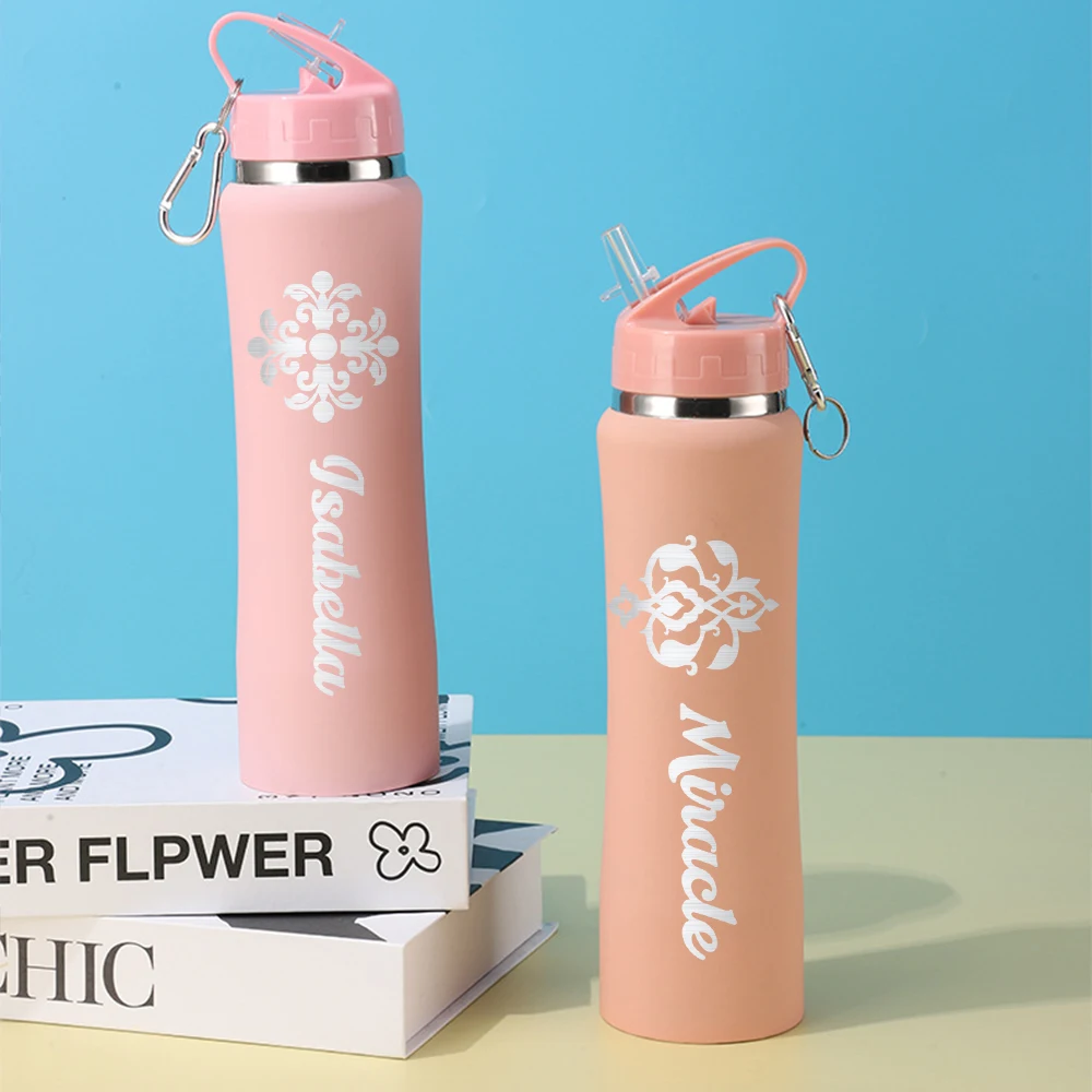 

Personalized name straw insulated water bottle, custom thermos cup, leak-proof sports water bottle, reusable cup gift