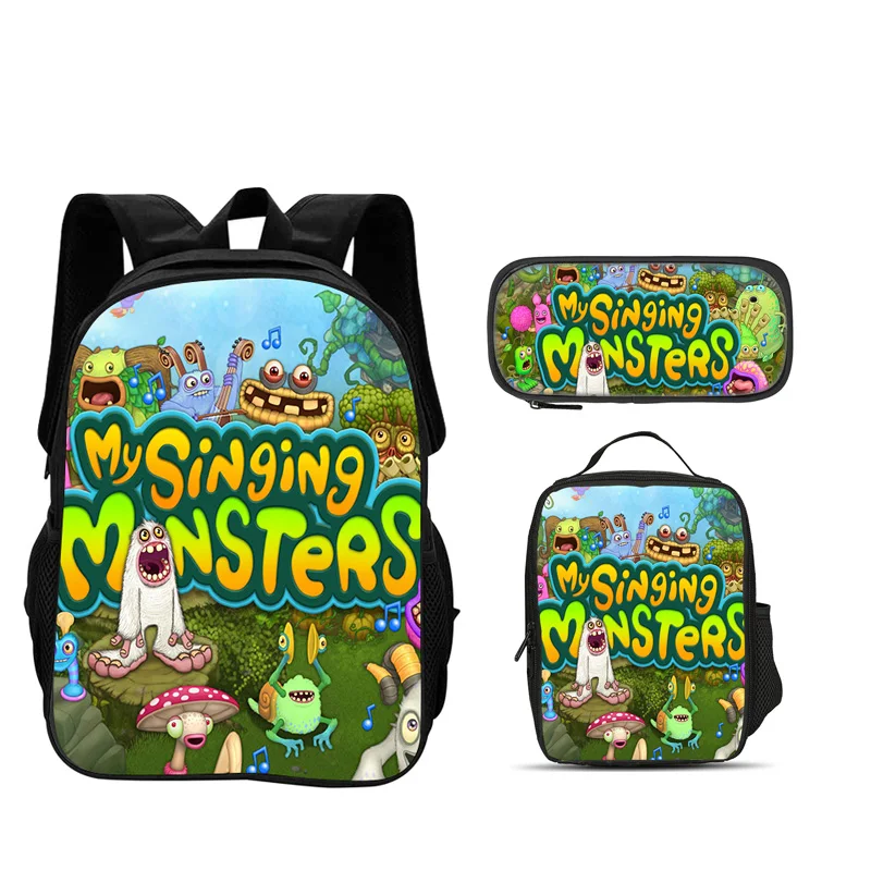 My Singing Monsters backpack, pencil case, ice pack, 3Pcs Set game, cartoon print, kindergarten, primary school, boys and girls