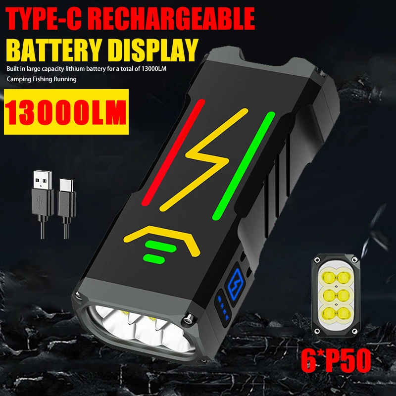 

13000LM Powerful 6*P90 LED Flashlight USB Rechargeable Torch Power Bank Camping Fishing Outdoors Lantern Emergency Work Lights