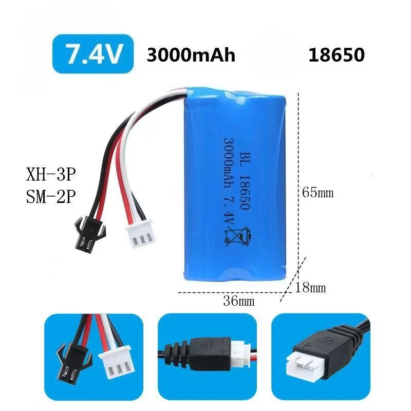 

7.4V 3000mah Lipo Battery 18650 for Q46 Wltoys 10428 /12428/12423 RC Car Spare Accessories 7.4V High Capacity Battery