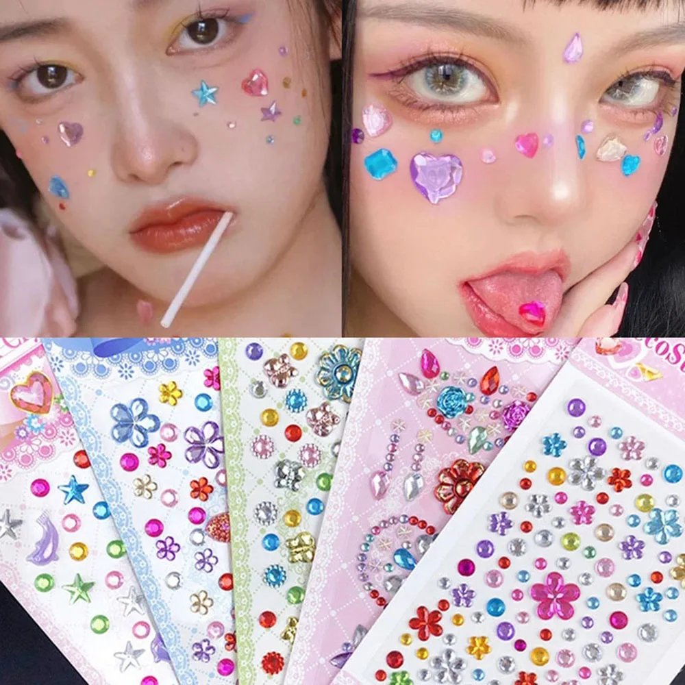 

3D Face Jewels Temporary Tattoo Party Rhinestone Facial Eyebrow Sticker Eye Sticker Forehead Face Sticker Children Sticker Toys