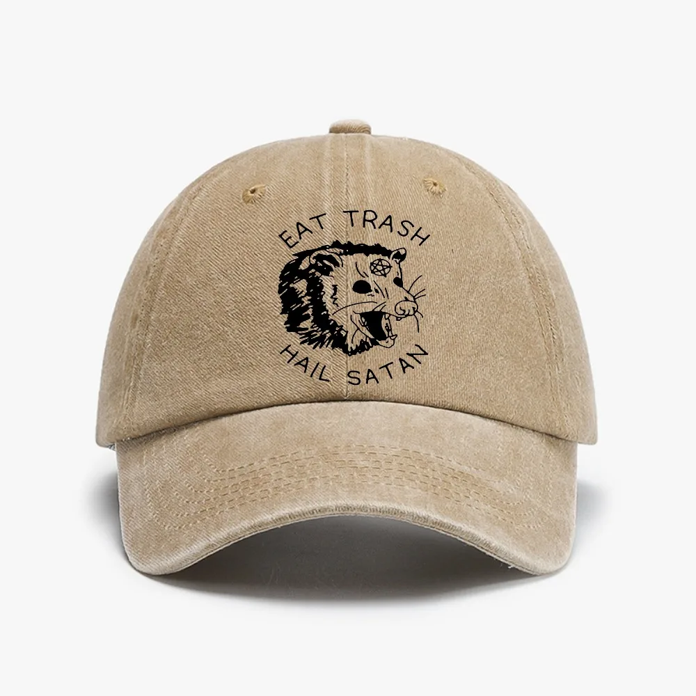 

Eat Trash Hail Satan baseball cap Vintage style Washed Soft top denim hat fashion Unisex adjustable Snapback hats gorra