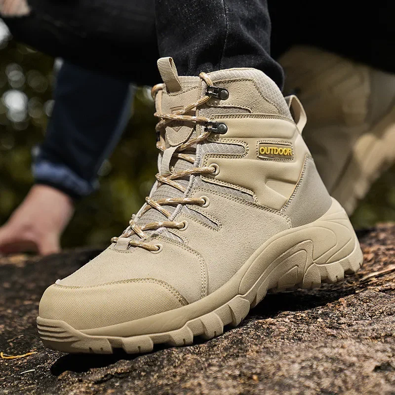 New Fashion Khaki Men's Tactical Boots Big Size 48 Waterproof Hiking Boots Men Non-slip Outdoor Boots Zapatillas Trekking Hombre