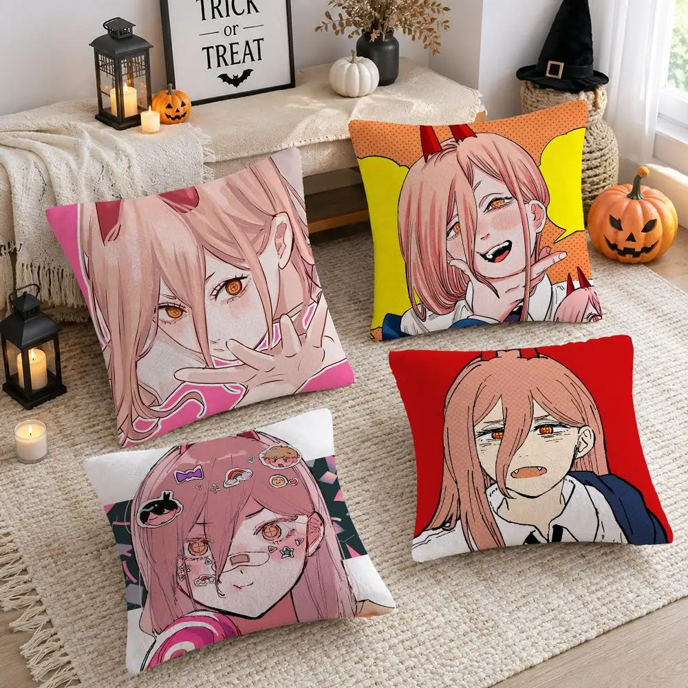 C-chainsawman power Cushion Cover Soft Plush Cushion Case Throw Pillowcase Cozy Home Sofa Bed Living Room Decor