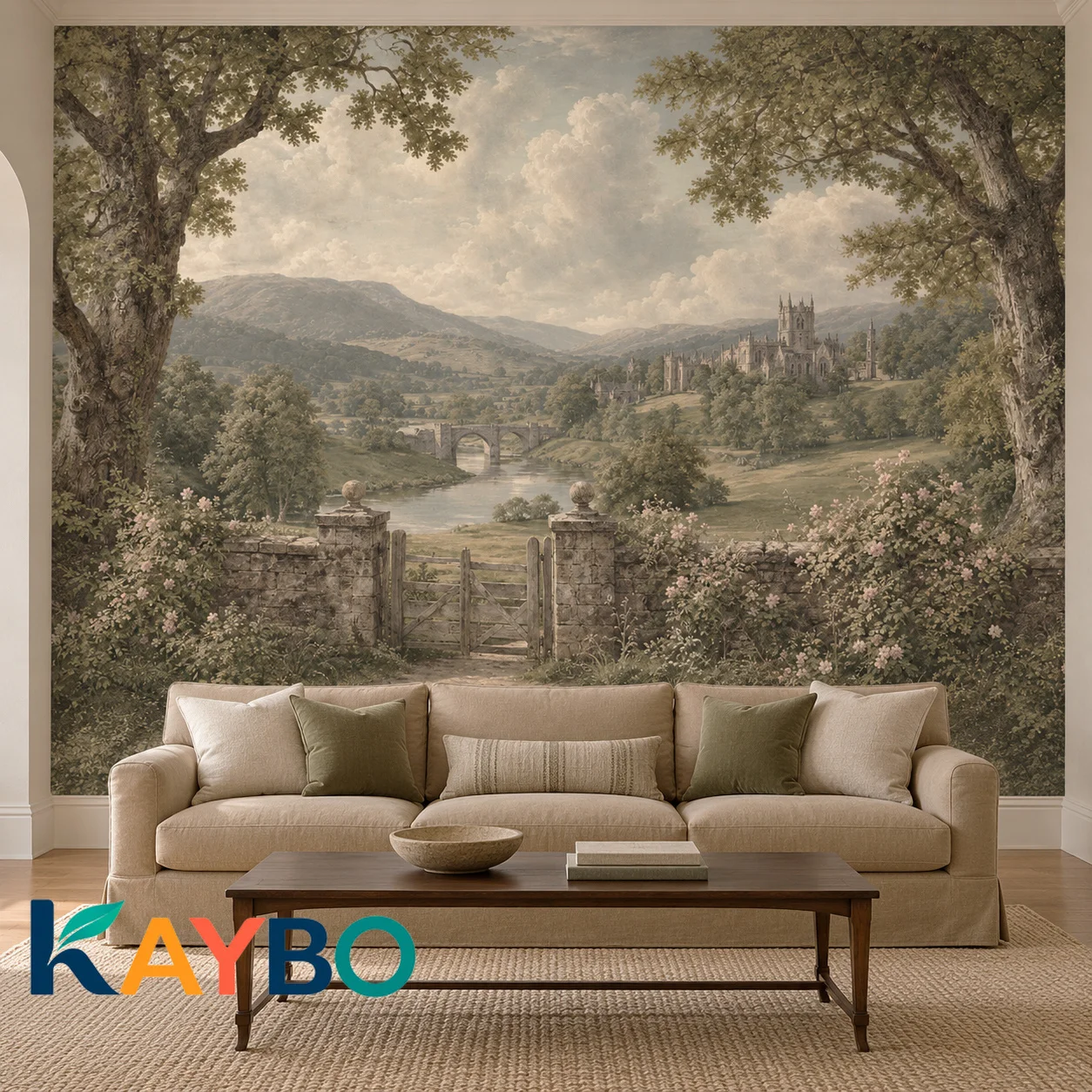 Castle Landscape Wall Mural Antique English Countryside River Bridge Wallpaper Non Self Adhesive Bedroom Living Room Wall Decor