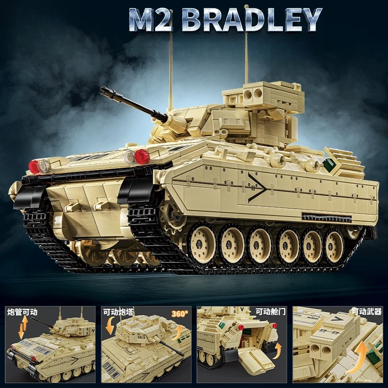 12GO 96007 M2 Bradley Panzerfahrzeugmodell 1862 Stück Bausteinset Militärmodell DIY Spielzeug für Weihnachtsgeschenke
