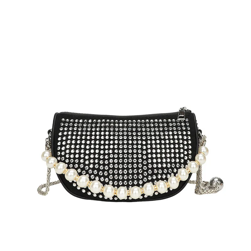 

Women's Handbag One Shoulder Crossbody Bag New Fashionable and Versatile Exquisite and High-end Pearl Inlaid with Diamonds