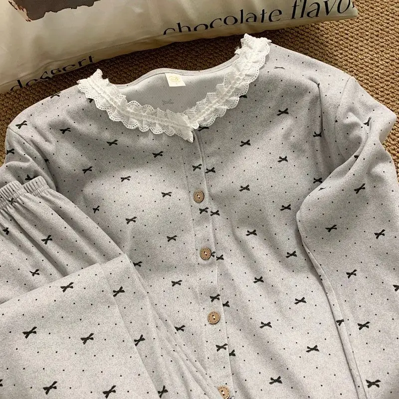 Harajuku Style Cartoon Relax Bear Women's Pajamas Plus Size 2PCS Set Cute Print with Chest Pad Autumn Winter New Loose Sleepwear