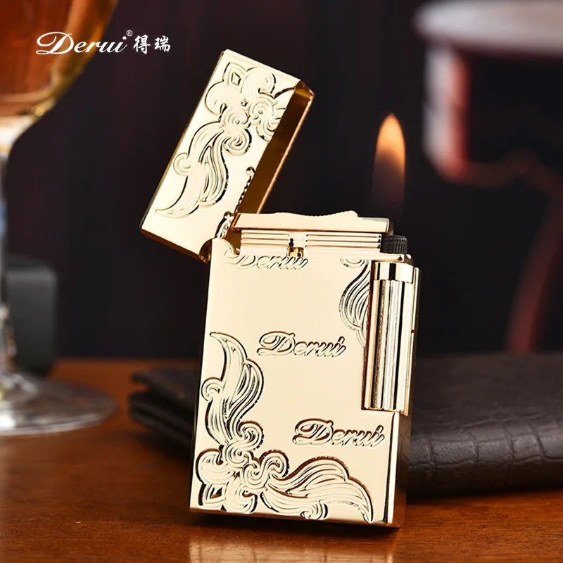

Luxury Pure Copper Side Slip Lighter Square Metal Mini Gas Lighter Flint Cigarette Lighter Smoking Accessories Men's Gadgets