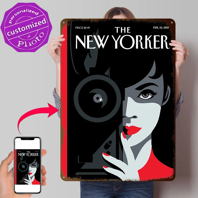 The New Yorker Cover: Filmmaker 3D Printed Texture Poster Personalized Wall Art Retro Metal Tin Signs for Apartment Decoration