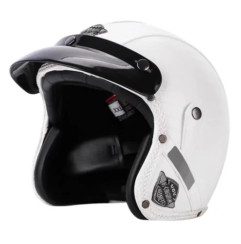 Imagen 2 del producto Casco de motocicleta Retro de cuero PU cara abierta 3/4 Chopper cascos de bicicleta Casco clásico Moto Vintage K7