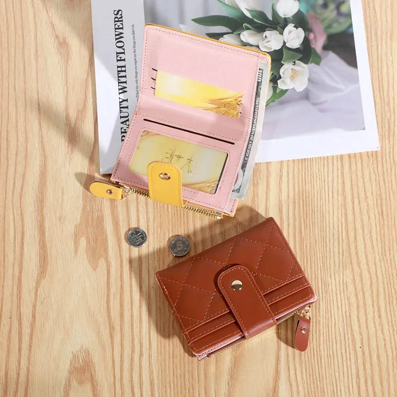 محافظ نسائية من جلد البولي يوريثان محفظة نسائية صغيرة متعددة البطاقات حامل عملة قصيرة محافظ صغيرة رفيعة بسحاب Carteras Para Mujeres