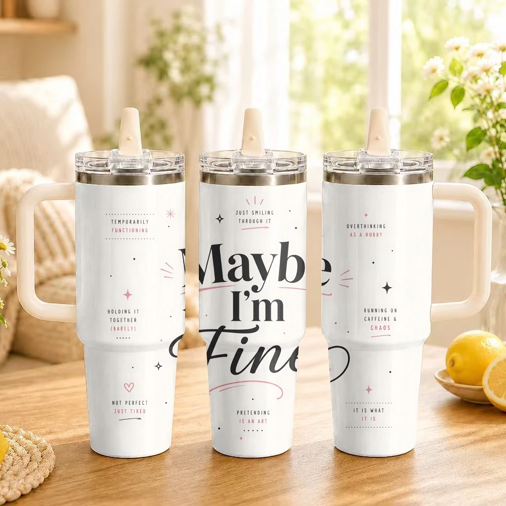 Funny Modern Minimal Mood Text Sassy Quote Vacuum Flasks 40oz Thermal Tumbler Stainless Steel Insulated Water Portable Mug Cup