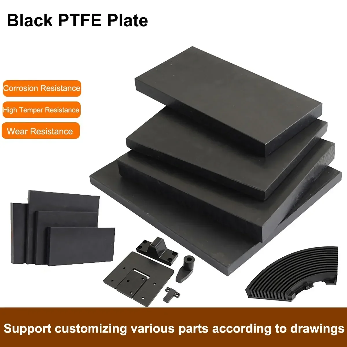 Black PTFE Sheet Thick 5/6/8/10/12/15mm PTFE Plate PTFE Board Block Polytef Plate Anti-Corrosion 100x100 100x200 120x120 150x150