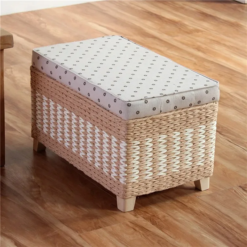 Solid Wood Shoe Changing Bench Japanese Style Storage Stool Multifunctional Upholstered Seat Rustic Entryway Side Stools