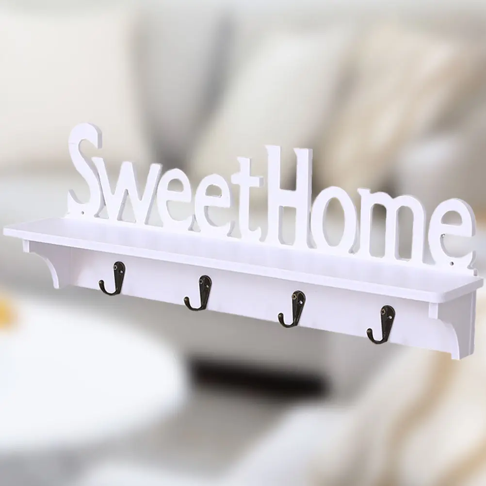 מדף אחסון קיר לבן עם ווים, מתלה תלוי, מארגן חוסך מקום לבית, למטבח, לחדר אמבטיה ולסלון