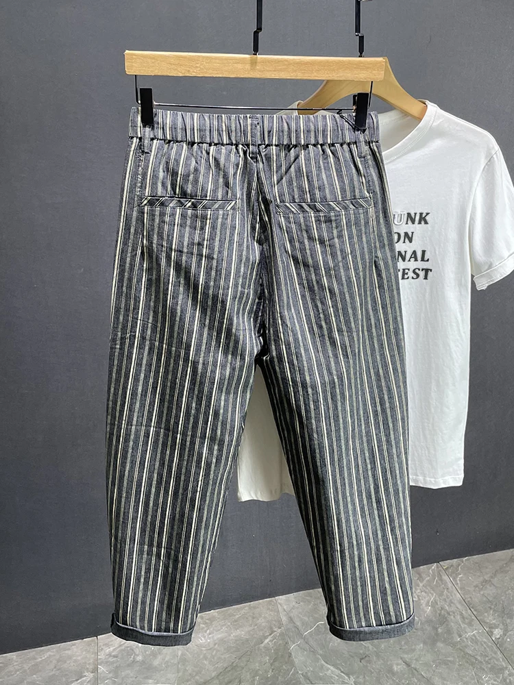 Pantaloni casual a righe di fascia alta alla moda Pantaloni larghi dritti sottili estivi Dstring Harlan giapponese Sle a nove pezzi