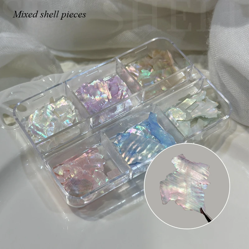 1 صندوق مسمار الفن غير النظامية قذيفة على شكل السحر التألق المجسم الراين للصيف شرائح صدف رقائق الأظافر Crafts بها بنفسك الحرف
