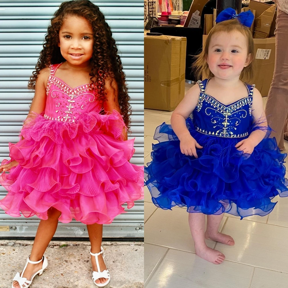 

Girls Ruffle Pageant Dress 2023 Crystals Cupcake Glitz Little Kid Birthday Formal Cocktail Party Wedding Guest Holiday Royal