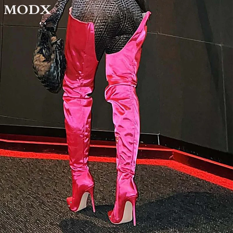 

Pink Glitter Stilettos Party Over The Knee Long Boots Women Fashion Sexy Pointed Toe Super High Heel Thigh Boot Zapatos De Mujer