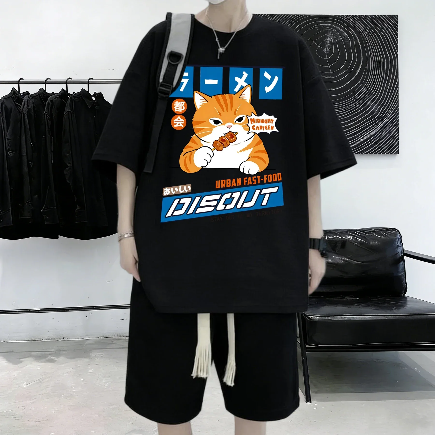 Kitten Likes To Eat Chicken Ballsprint Cotton Summer Daily T-Shirt Men All-Match Soft Streetwear Breathable Casual Short Sleeve