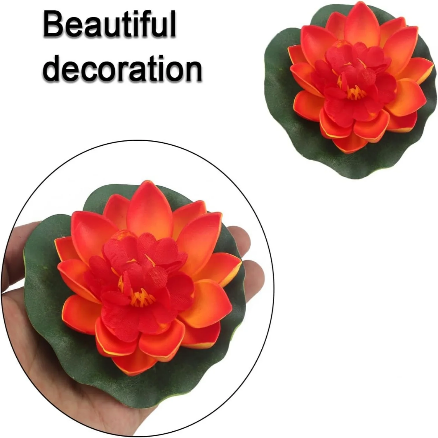 8 Stück Künstliche Schwimmende Schaumstoff-Lotusblumen mit Wasserlilienblättern, Lebensechte Ornamente für Haus, Garten, Teich, Indische Dekorationen, Geschenke – Detail 6