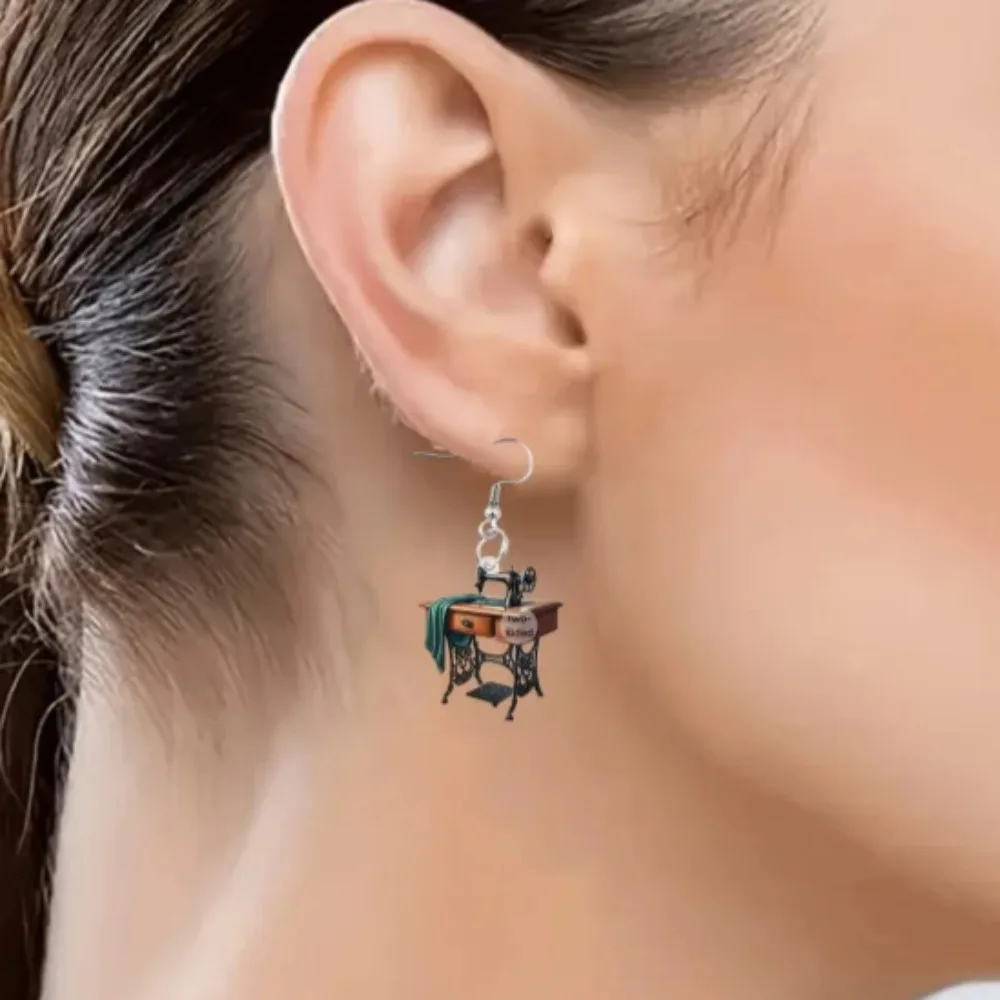 ماكينة خياطة كلاسيكية مسطحة ثنائية الأبعاد من الأكريليك تصميم عصري أنيق غير منتظم أقراط يومية إكسسوارات مجوهرات هدايا لإعطاء صديق #2