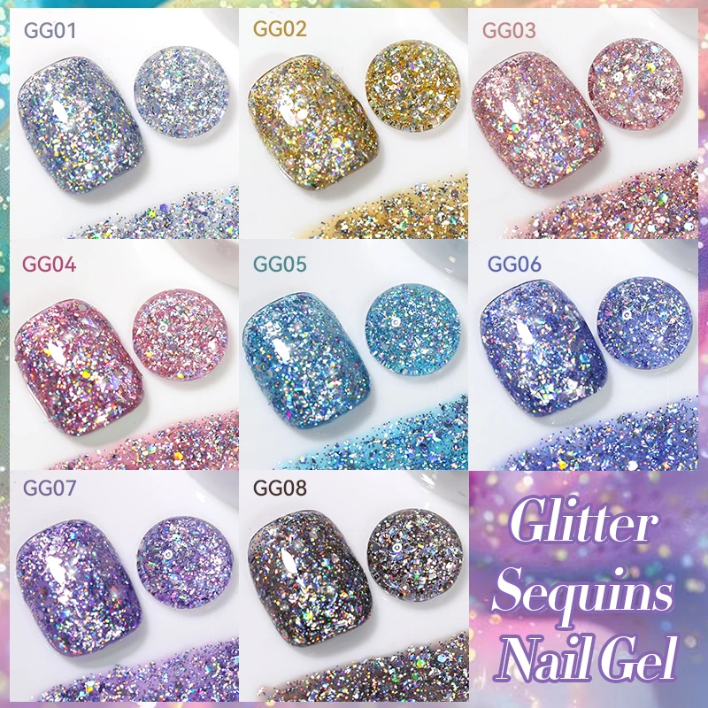 LILYCUTE 7 ml Glitzer-Pailletten-Gel-Nagellack, glitzernd, unregelmäßig geformt, funkelndes Gel, Soak Off UV-LED, für Nagelkunst, Salon, Zuhause, Heimwerken