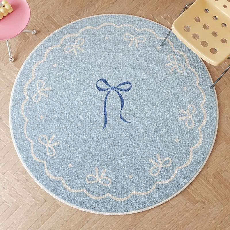 

Round Living Room Carpet Blue Carpets Bow Rug Candy Color Cute Sweet Girl Home Decoration Rugs for Bedroom Bedside Floor Mat