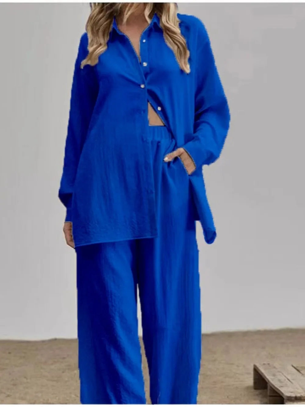 

Мусульманский комплект из 2 предметов, женская однобортная рубашка, блузка, топ, широкие брюки, костюм, мусульманский ансамбль, Дубай, повседневная женская одежда