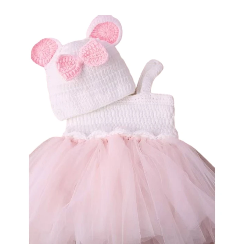 

Infant Tulle Skirt Outfit Cosy Knitted Hat with Slip Dress Props for Photography 0-1 Month Baby Girls Photoshoots Outfit