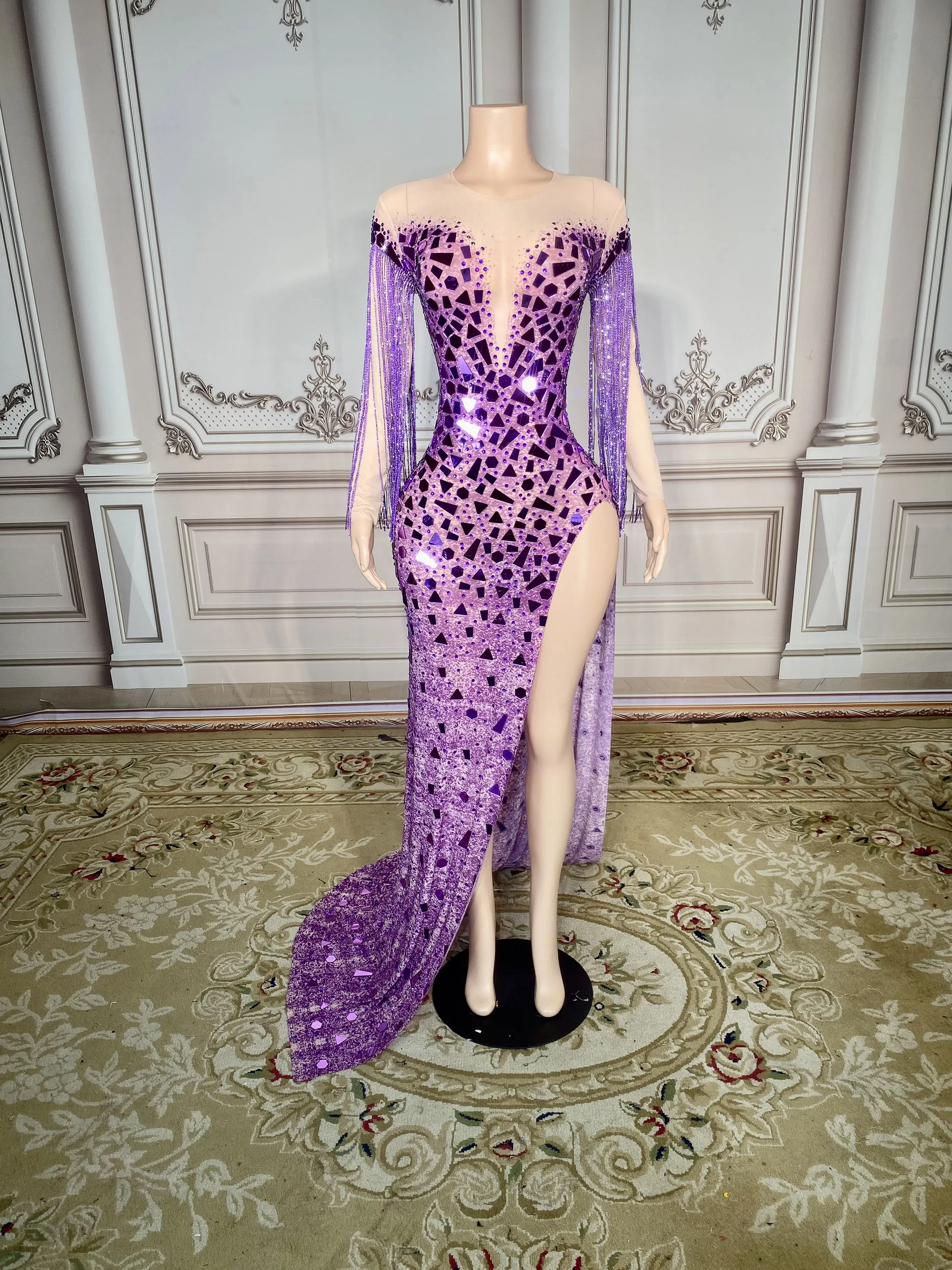 

Women's Clothing 2025 Spring New Elegant Square Collar Rhinestone Dance Performance Birthday Party Sequin Long Dress
