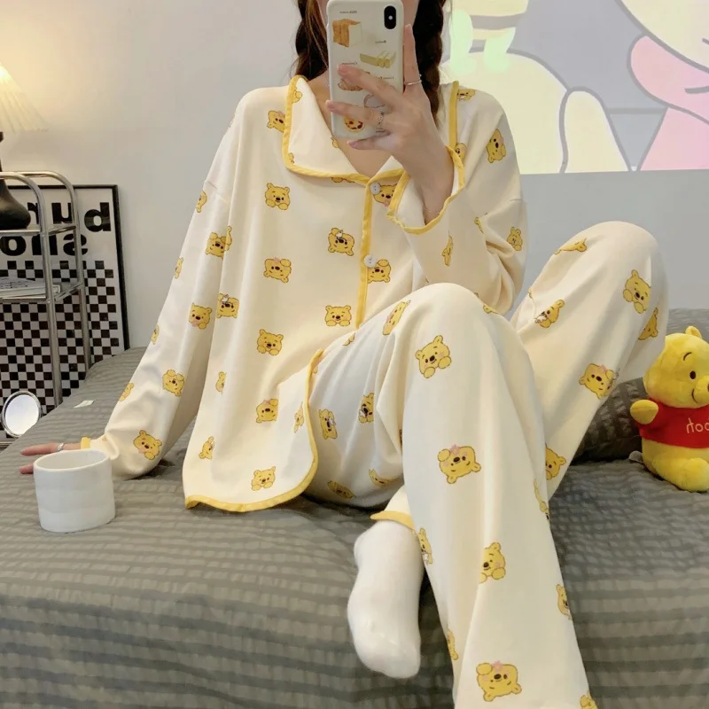 Disney Winnie the Pooh autumn new pajamas female cartoon long-sleeved animation cute loungewear two-piece set