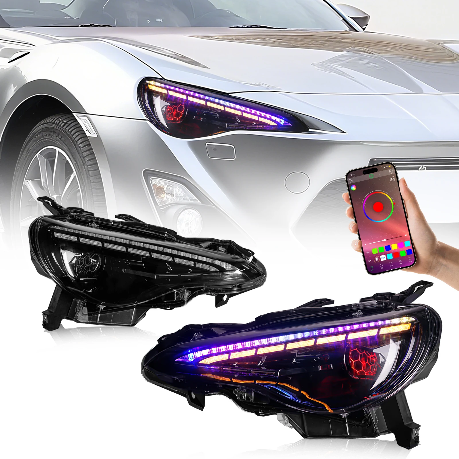 J ONE RGB DRL Phone Control LED Headlight For Toyota GT86 For Subaru BRZ 2012-2020 Retrofit Pair