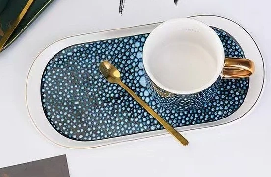 

Ceramic cup and saucer gold handle coffee cup and saucer set mug gold edge tray with spoon