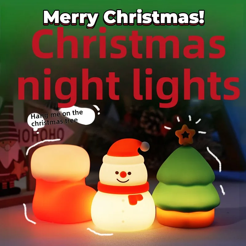 

Рождественский силиконовый ночник в виде снеговика, рождественская елка, креативное украшение, подарок, смена цвета, мягкий свет для сна