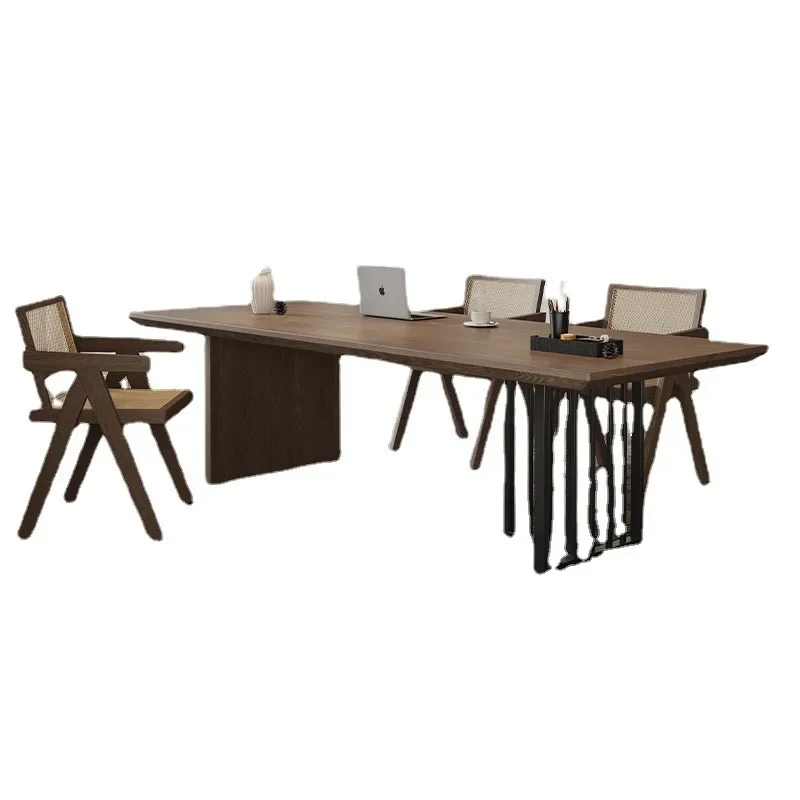 Solid wood conference table studio creative computer table and chair office large strip table