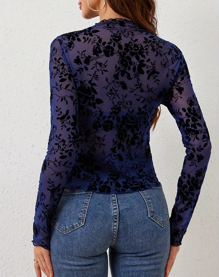 Women Fashion T-Shirt Sleeveless Breathable Sexy Single Layer Braless Stand Collar Mesh Base Top