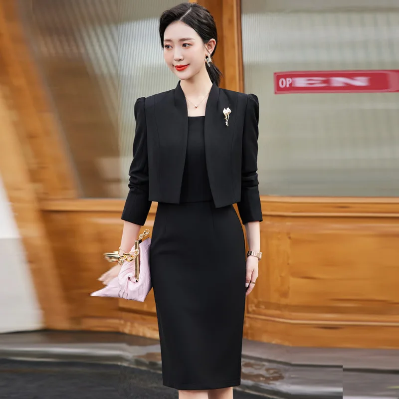 Costumes d'affaires pour femmes avec ensemble de 2 pièces, blazer, manteau et robe, style avocat formel, vêtements de travail de bureau professionnels pour dames