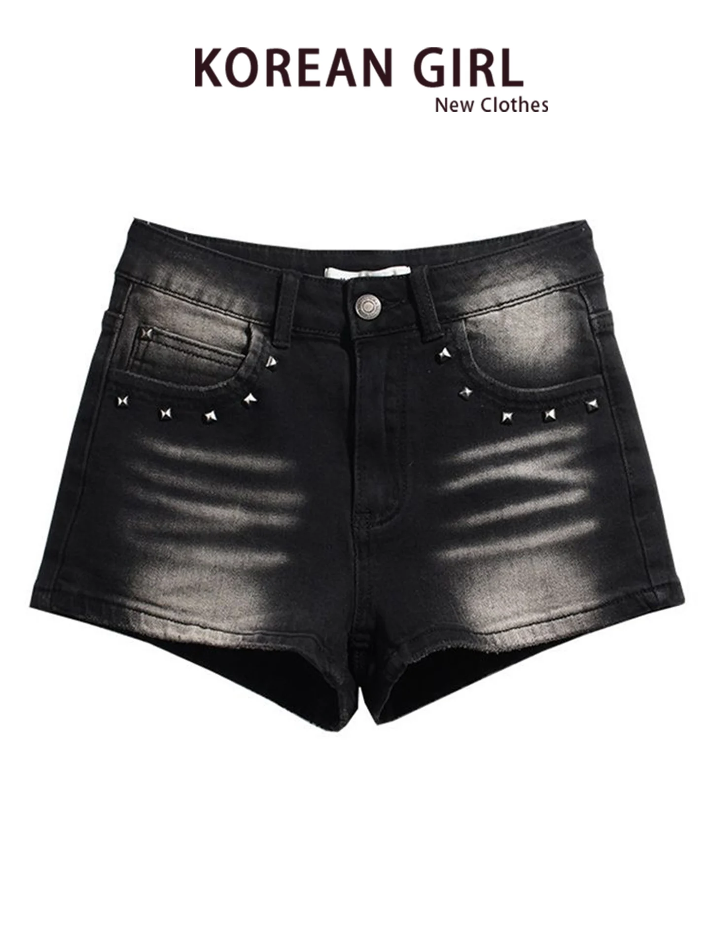 High Waist Black Rhinestone Short Jeans Women's Style Retro Straight Leg Pants Summer Casual Slimming Versatile Hot Pants
