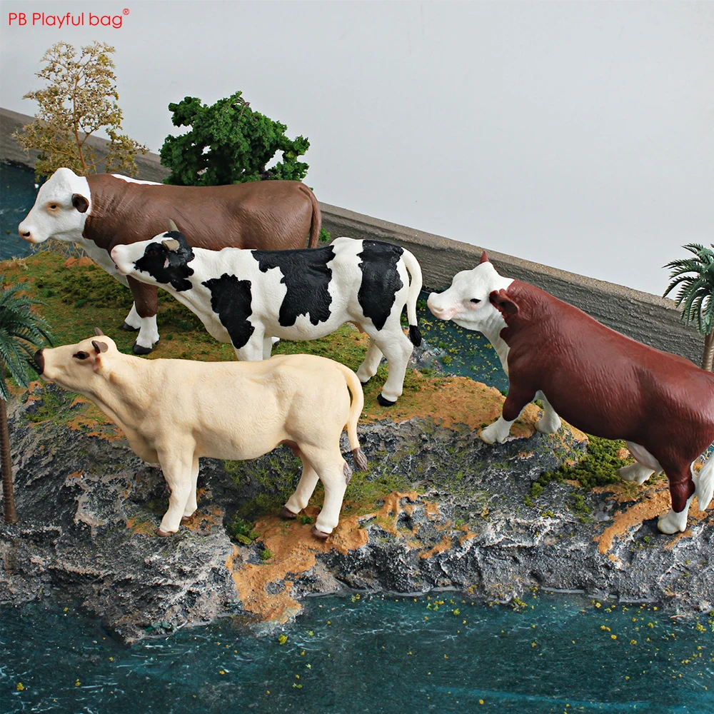 Children's Cognitive Simulation Farm Animal Cow Model Fleckvieh Bull Charolais Cattle Miniature Ranch Ornament HG96