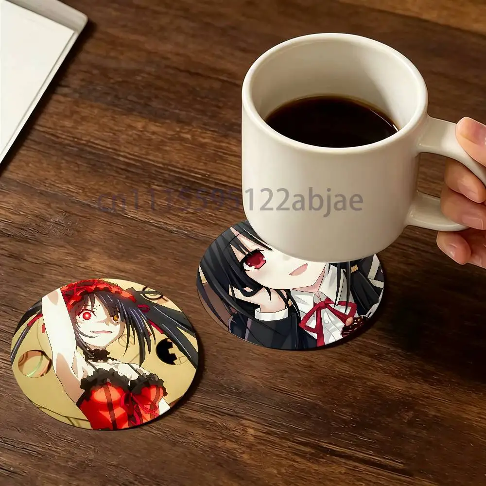 D-Date A Live K-Kurumi Tokisaki Round Wooden Coaster Decorative Coffee Cup for Use in Coffee Shops Bars