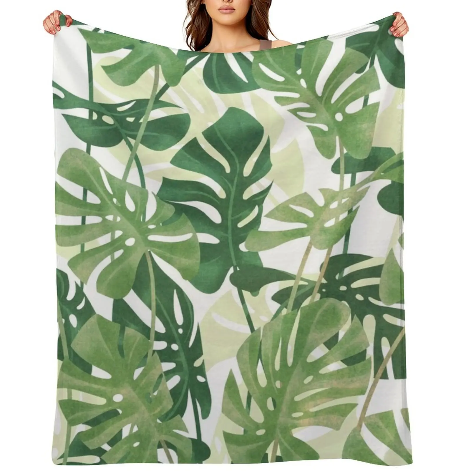 

Vintage Monstera leaves Throw Blanket Flannel Blankets Sofas Of Decoration Extra Large Throw Beach Blankets