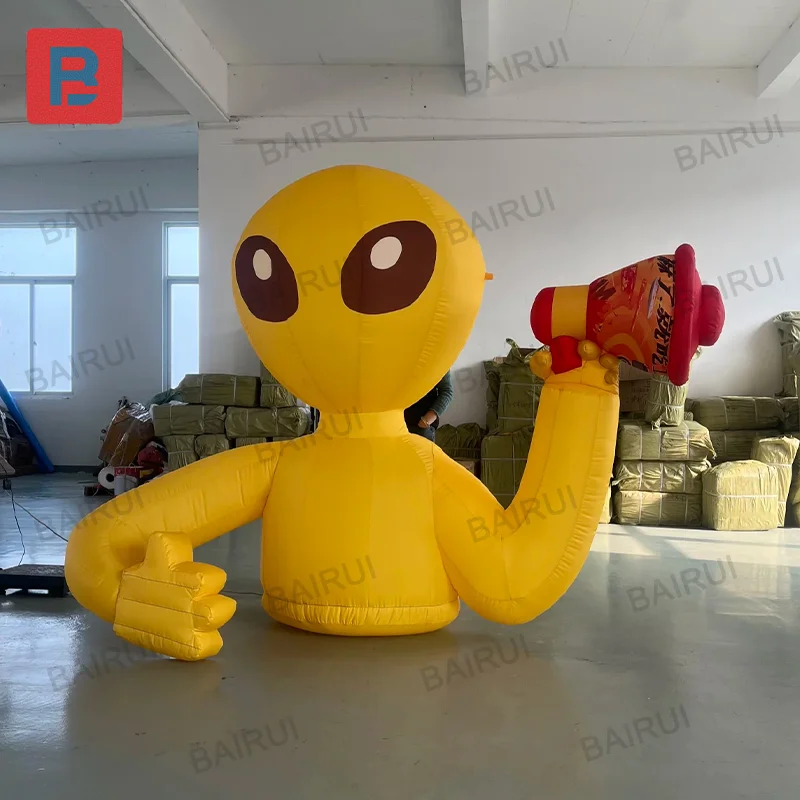 2meter yellow inflatable alien strange cartoon man tourist guide  leader microphone tools air model robot